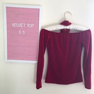 Dark red velvet off the shoulder top (with choker)
